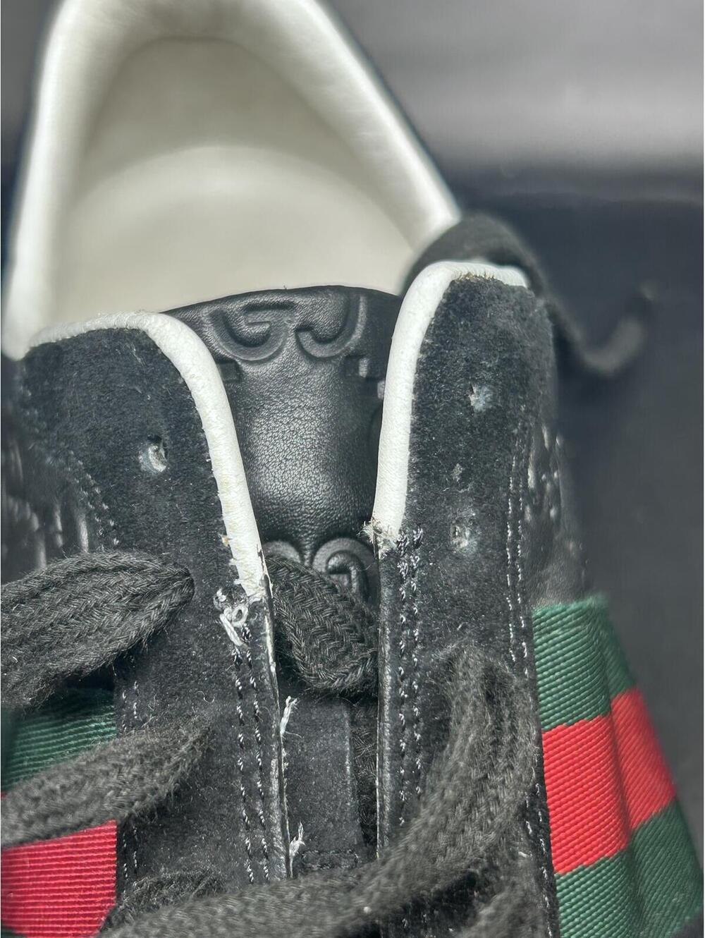 Unisex Gucci Guccissima Black Leather Web Low Top Sneaker - Picture 7 of 9